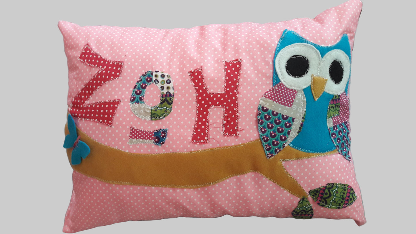 Children's decorative owl pillow with name