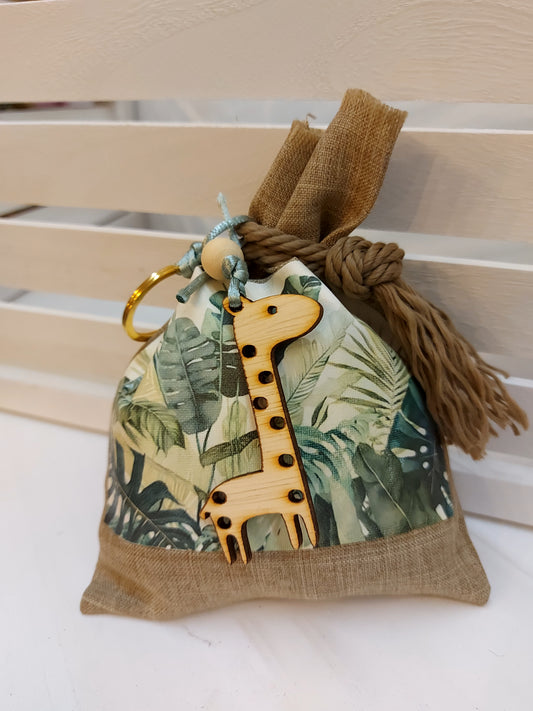 Giraffe themed Christening favor pouch