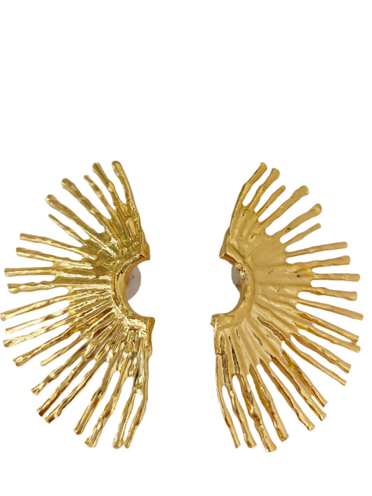 Gold-tone steel earrings with rays