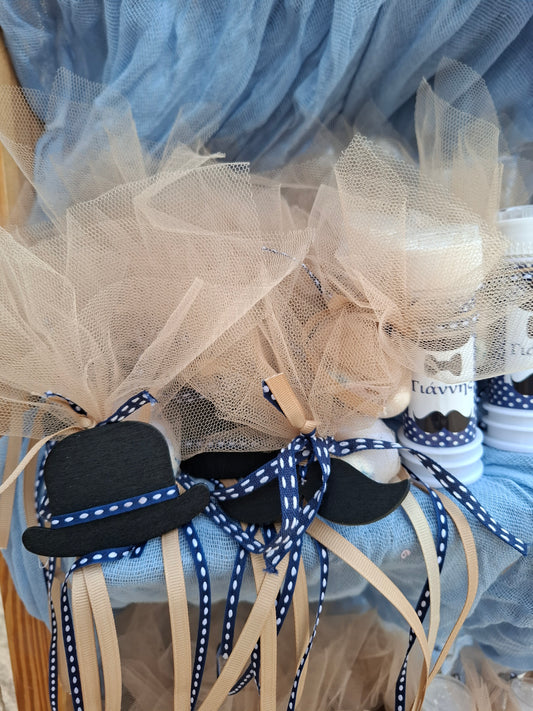Christening favor with a little gentleman theme