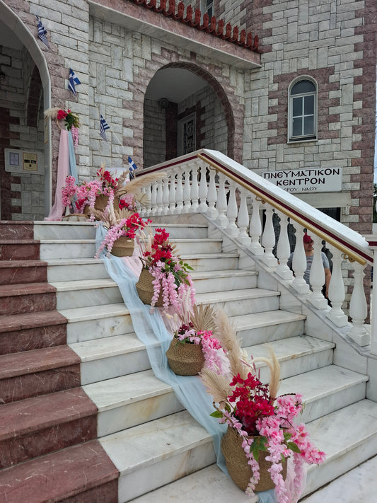 Baptism Decoration for a girl in fuchsia and pink colors