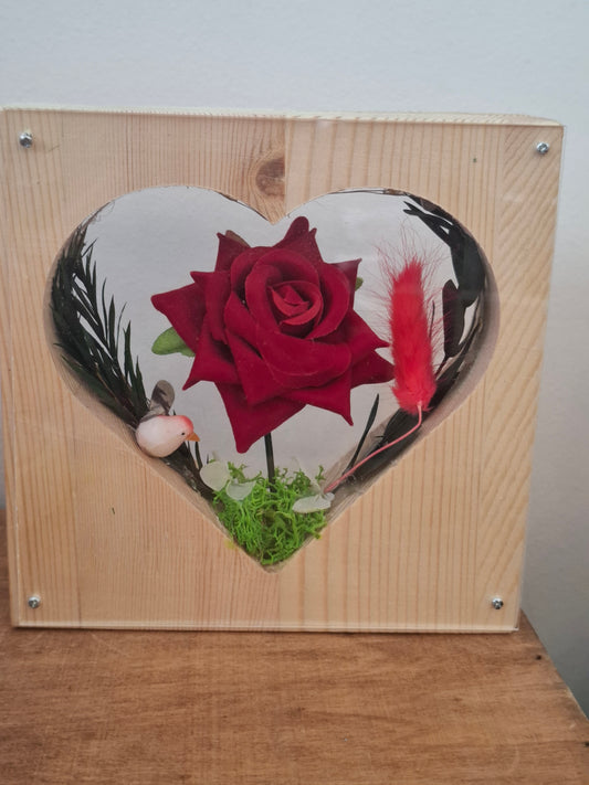 Ξύλινο διακοσμητικό με τριαντάφυλλο φωτιζόμενο