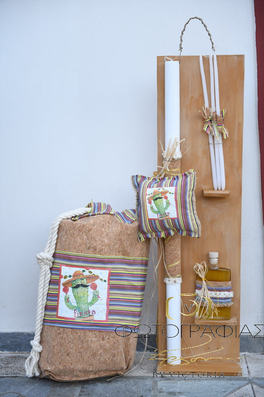 Christening set for a boy with a cactus theme