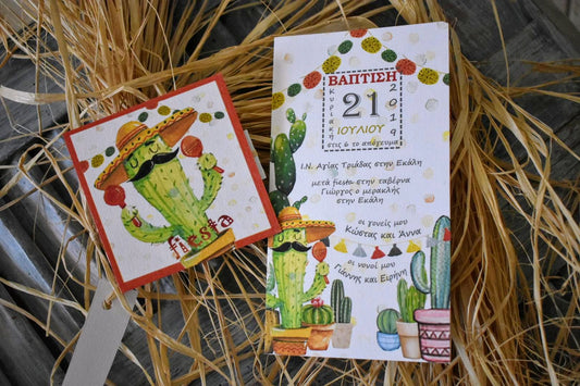 Cactus themed baptism invitation