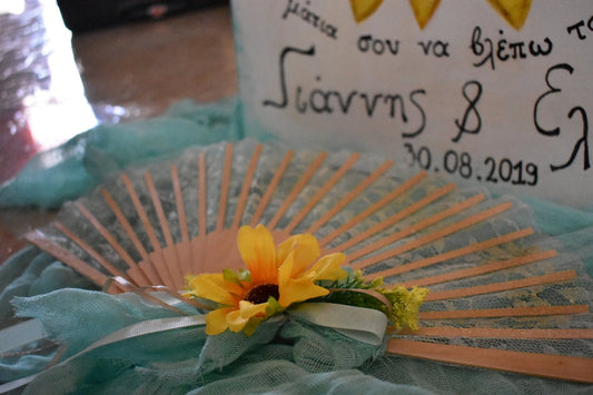 Sunflower themed bridal fans