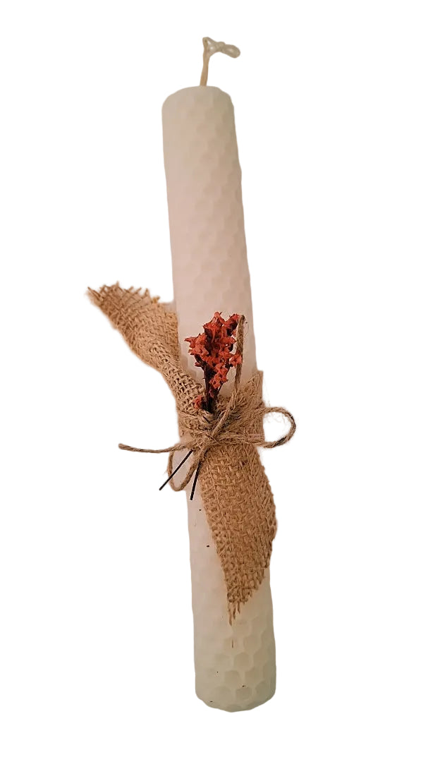 Λαμπάδα κηρήθρα άσπρο μαύρο με αποξηραμένα λουλούδια