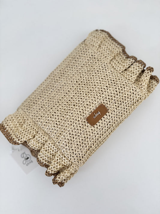 Straw bag with brown crossbody strap