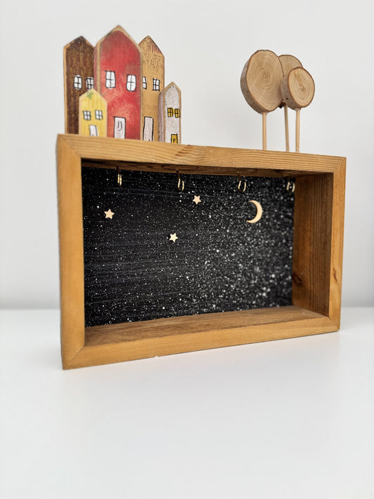 Handmade wooden key ring in black color