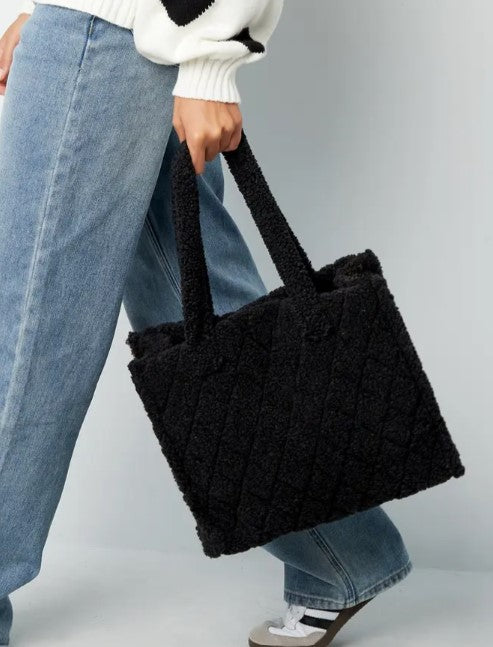 Black fur tote bag