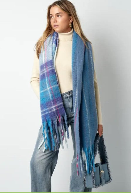 Winter plaid scarf in light blue