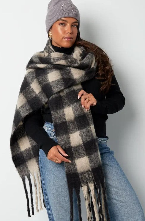Winter plaid scarf in gray color