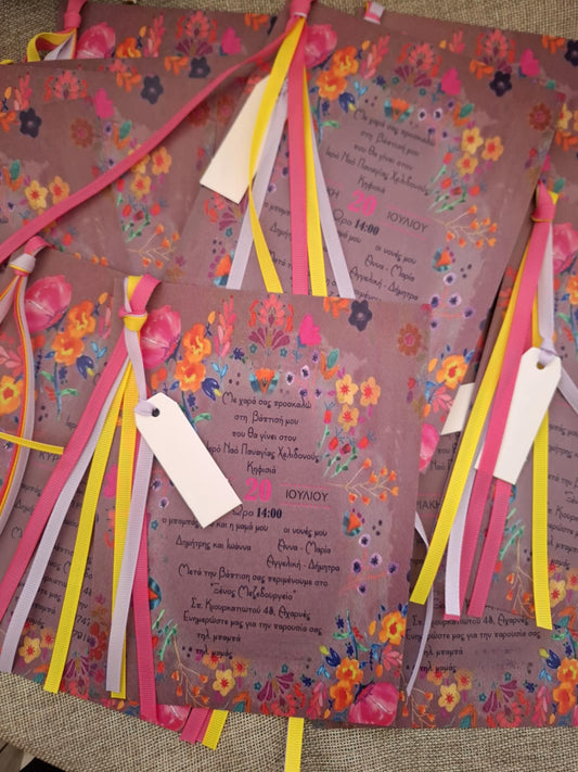 Baptism Invitation with flowers in colorful tones