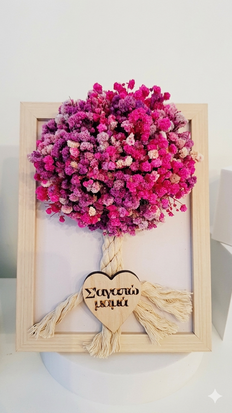 Δεντράκι με αποξηραμένη γυψοφίλη που αντέχει στον χρόνο με αφιέρωση.