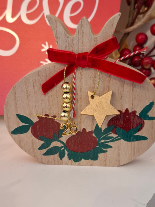 Γούρι ρόδι ξύλινο με ζωγραφιά 15χ15cm