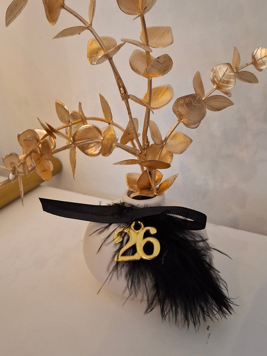 Γούρι κεραμικό βάζο με λουλούδια χρυσά 16χ9cm