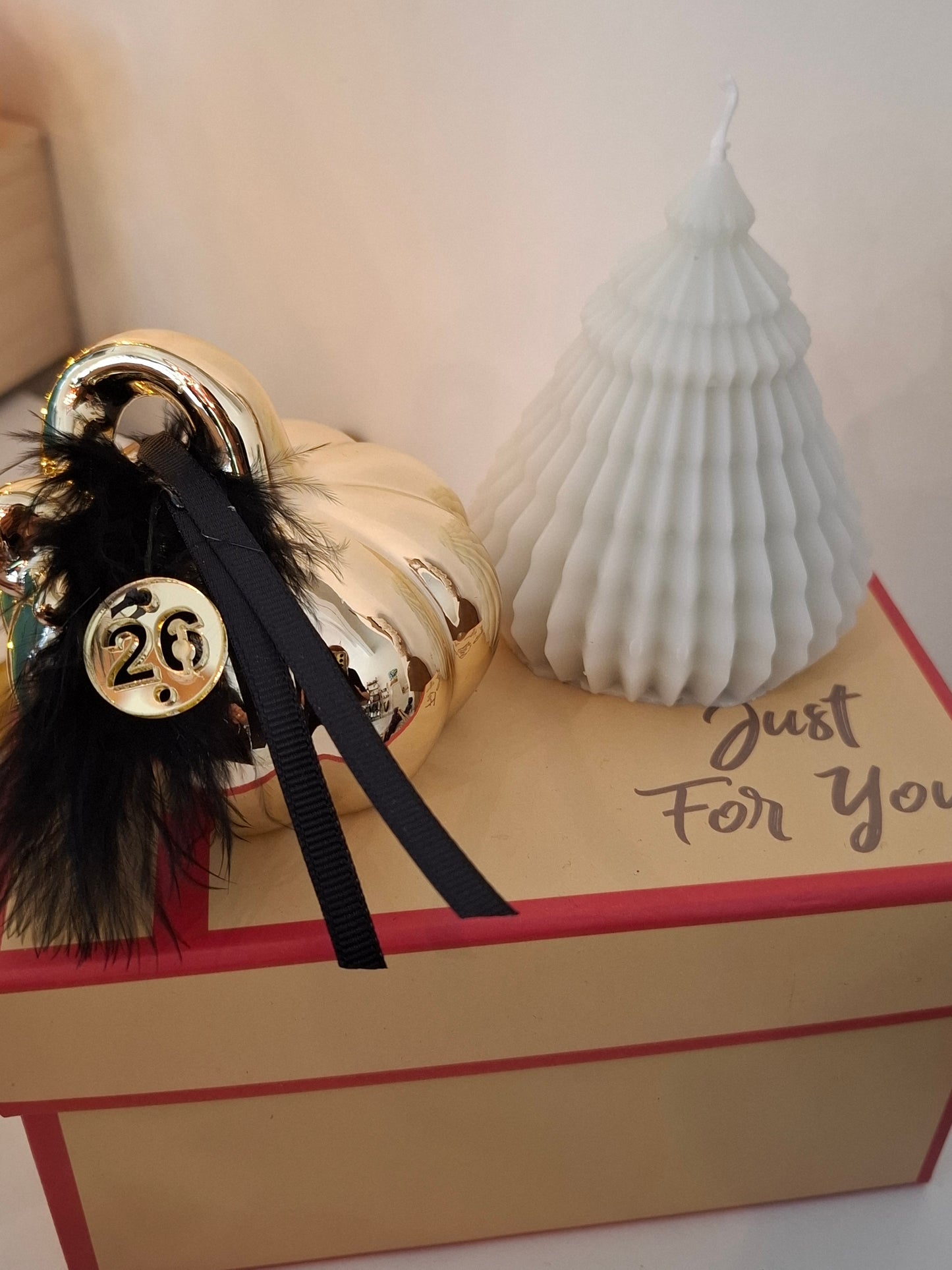 Σετ γούρι κολοκύθα με κεράκι έλατο