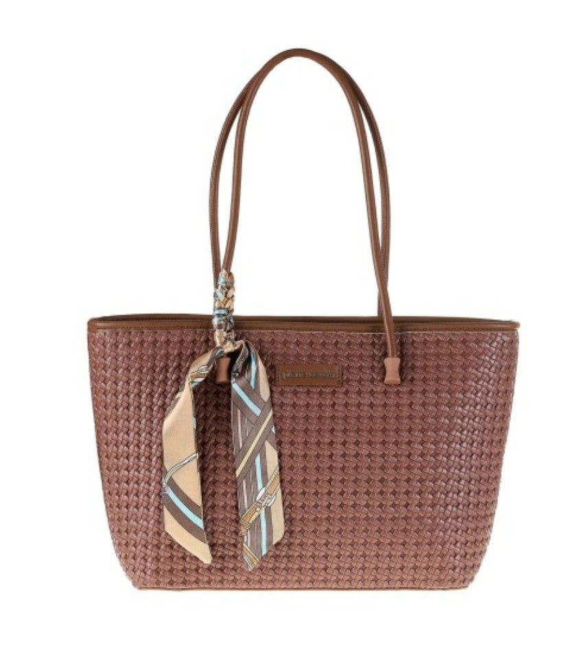 Pierre Cardin Γυναικεία τσάντα ώμου Shopping Bag με Πλεκτή Υφή & Φουλάρι
