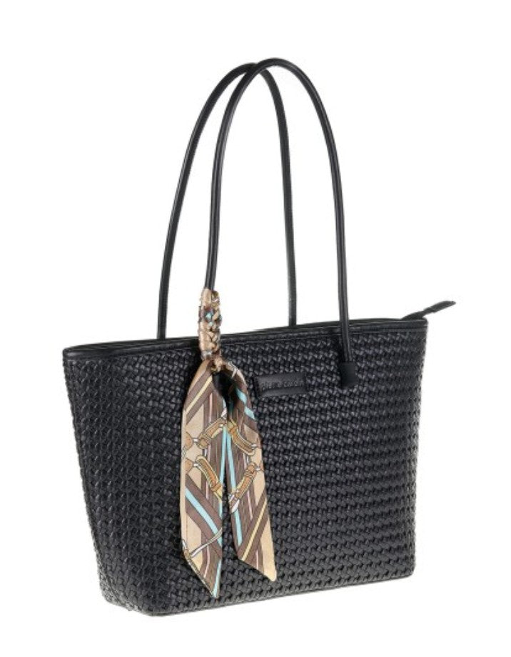 Pierre Cardin Γυναικεία τσάντα ώμου Shopping Bag με Πλεκτή Υφή & Φουλάρι