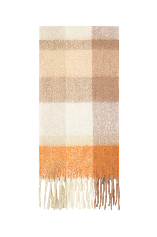 Κασκόλ καρό λευκό και καμελό