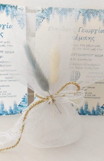 Μπομπονιέρα με γαλάζιο bunny tail