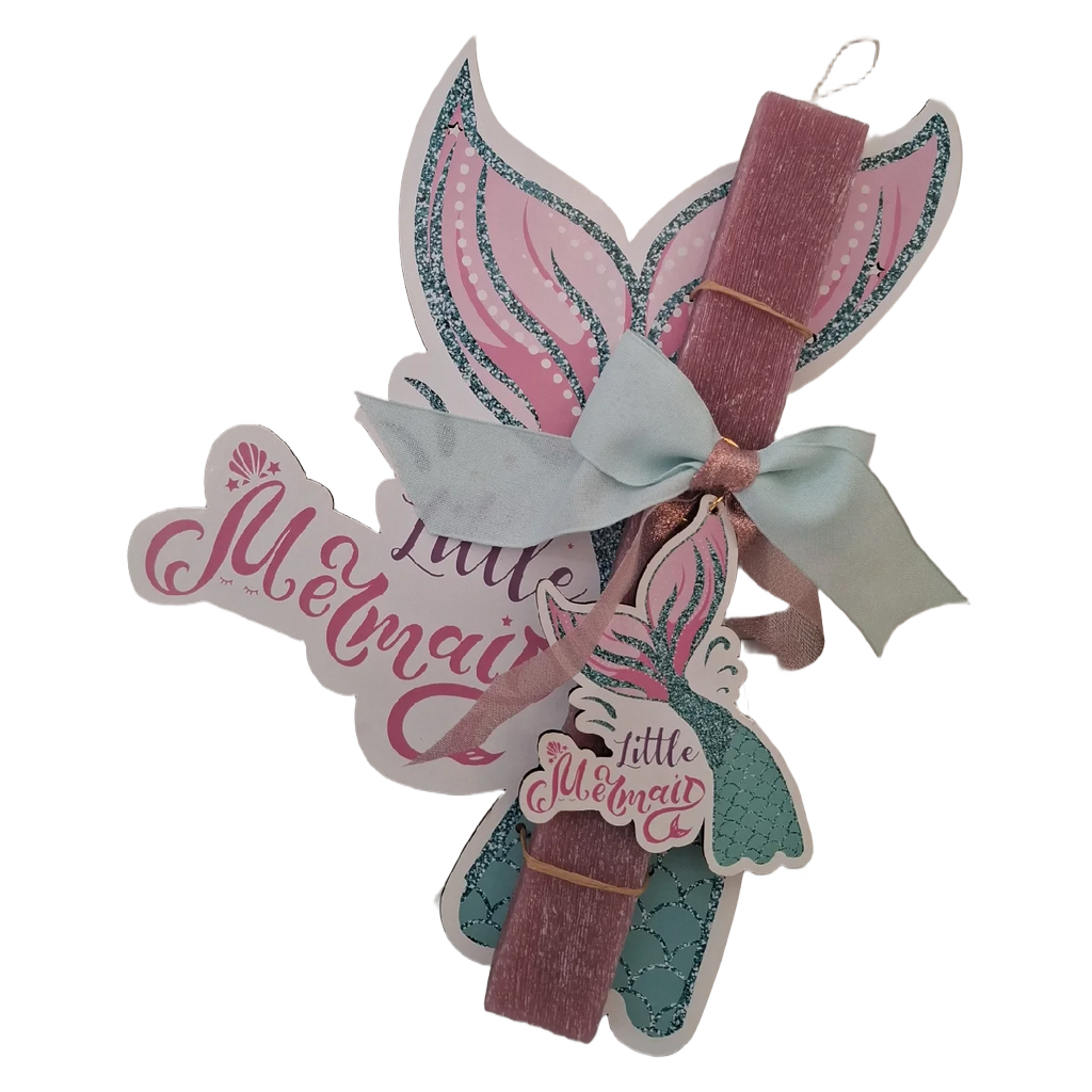 Λαμπάδα με ξύλινη πλάτη με θέμα την γοργόνα