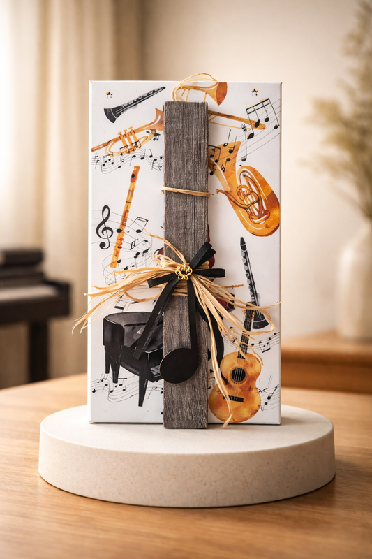 Λαμπάδα με ξύλινη πλάτη με μπρελόκ νοτα