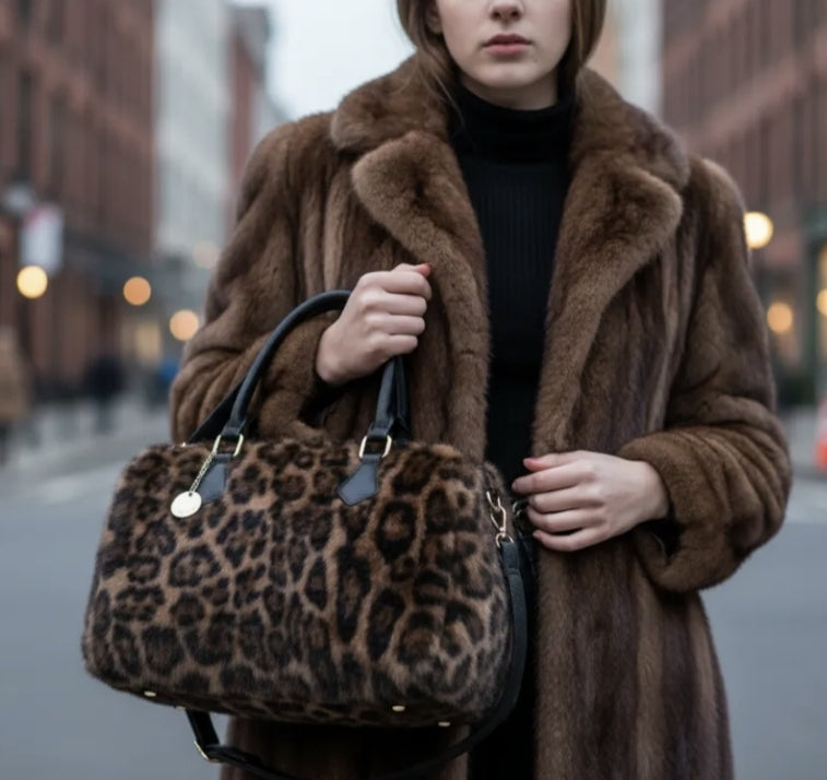 Γούνινη χιαστί τσάντα  λεοπαρ 36x15x26cm